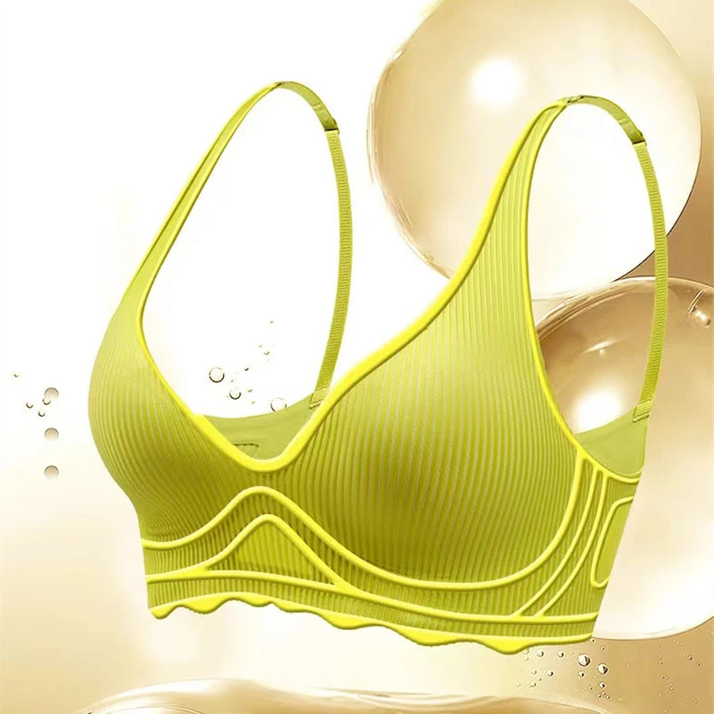 Women's Seamless Striped Push-Up Bra – Wire-Free Hollow Design | 3/4 Cup Gathered Bra