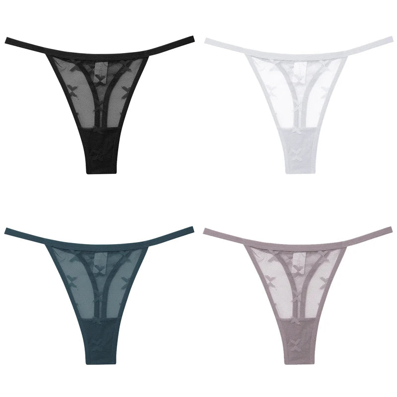 FINETOO 4Pcs/set Lace Thongs Sexy Low Waist Bikini Panties S-XL Lace G-string Underpants Comfortable T-Back Underwear Lingerie