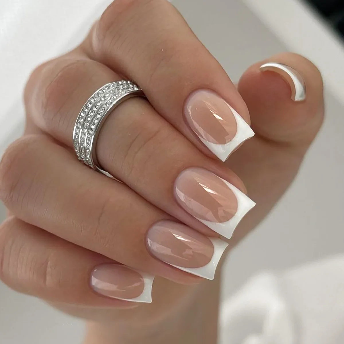 Nude Pink Short Square Press-On Nails - French & Gradient, 24 Pieces