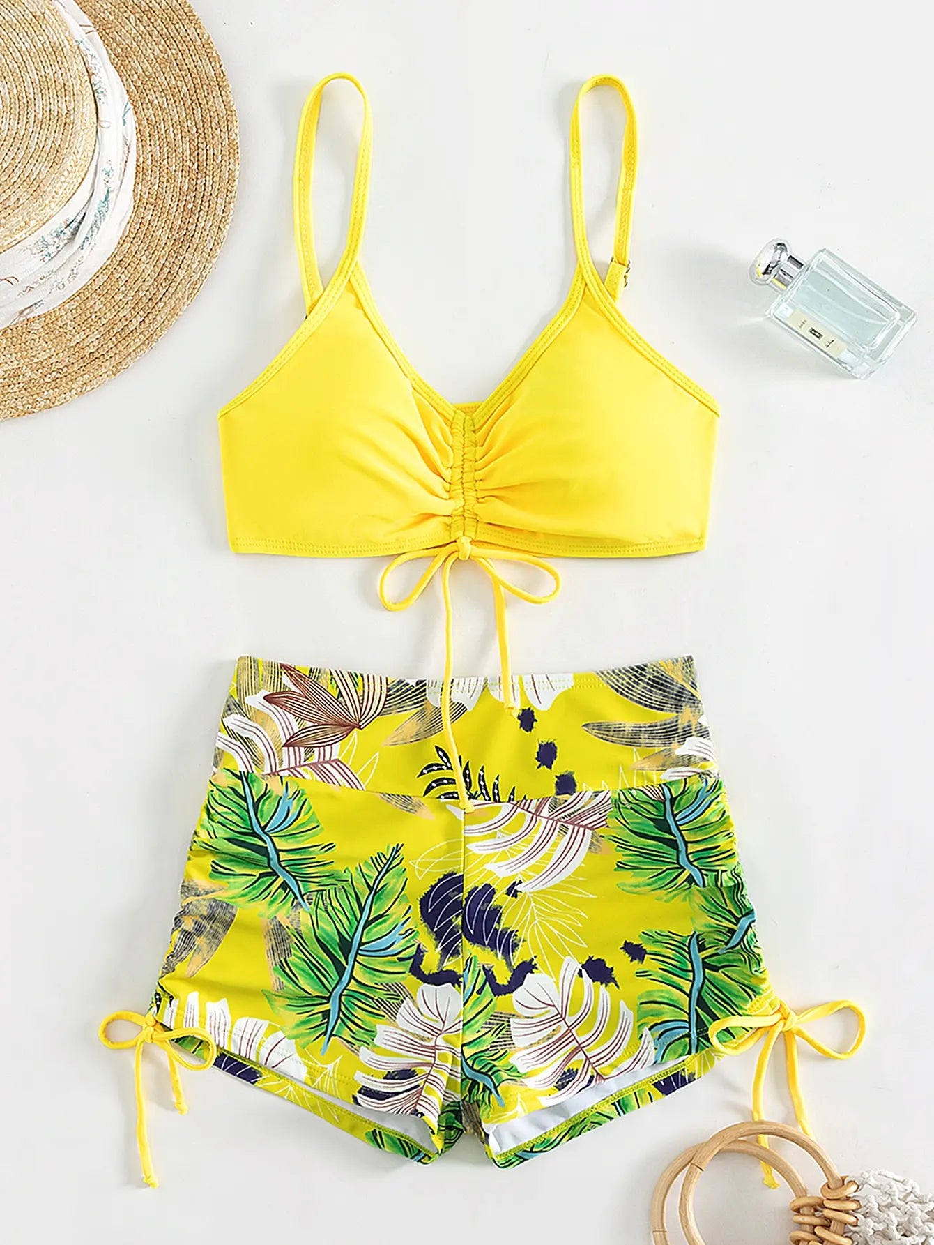 High Waist Shorts Bikini Set — Drawstring Top & Swim Shorts | Women's Swimwear