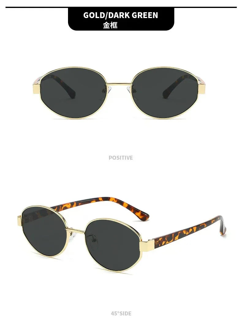 Oval Metal Myopia Sunglasses | Gold Black & Leopard