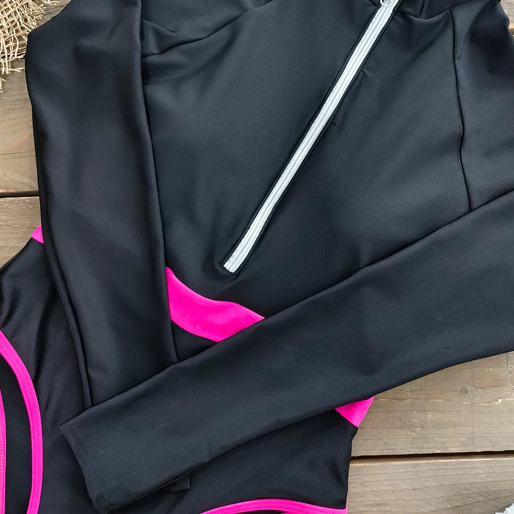 Color Block Surfing One-Piece Swimsuit — Long Sleeve Zipper | Women's Sport Swimwear