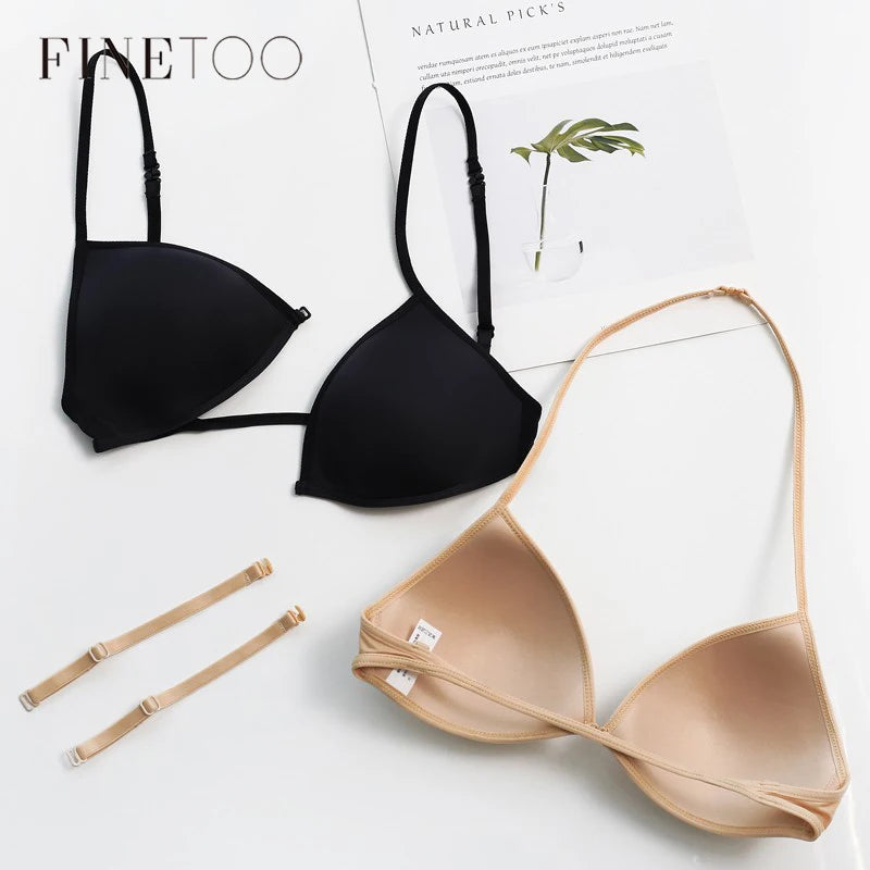 Triangle Cup Front-Closure Bralette — Seamless Wire-Free Cross-Back Bra