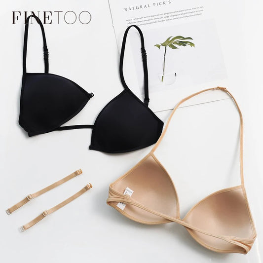Triangle Cup Front-Closure Bralette — Seamless Wire-Free Cross-Back Bra