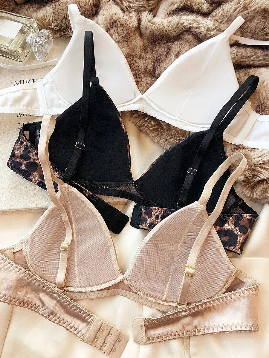 Women's Silken Triangle Bra & Thong Set – Wire-Free French Bralette Lingerie (S–XL)