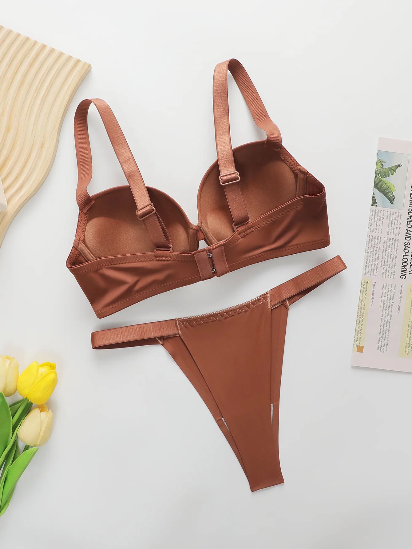 Letter Strap Push-Up Bra & Thong Set — Underwire Half Cup | Women's Sexy Lingerie