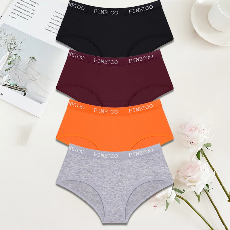 FINETOO 4Pcs/Set Sexy Hip Lifting Triangle Pants Pure Cotton Triangle Pants Low Waist Underwear FINETOO Brand Underwear 8 Colors