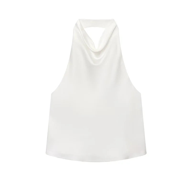 Satin Halter Cowl-Neck Backless Top — Women's Camisole