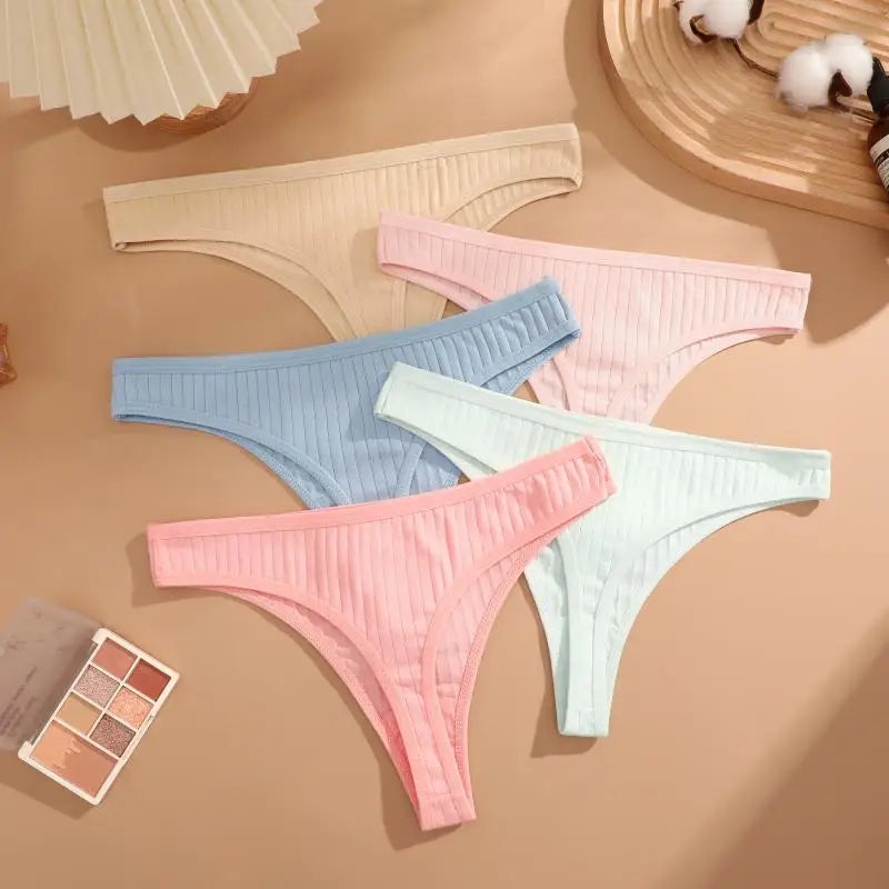 7Pcs/Set Cotton Thread Thongs Underwear Seamless Breathable Bikini T-Back G-Strings Panties Female Low Waist Sexy Lingerie S-XL
