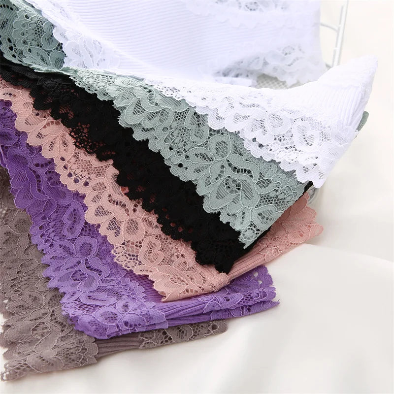 Lace Splicing Brazilian Bikini Panties – Cotton Crotch Low-Rise Underwear for Women (S–XL, 6 Colors)