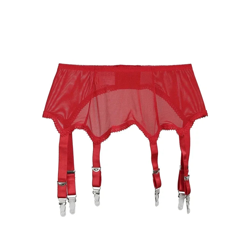Hirigin Women Sexy Retro High Waist Elastic Mesh Garter Belt Suspender 6 Metal Buckles Erotic Sex Wear
