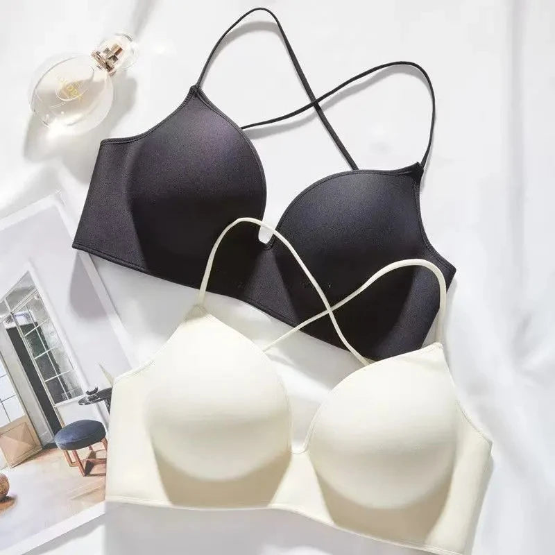 Women's 10CM Extra Thick Push Up Bra for AA/A Cup | Open Back Lingerie with Convertible Cross Straps | Seamless Wire-Free Bra No Marks (70A–85A)