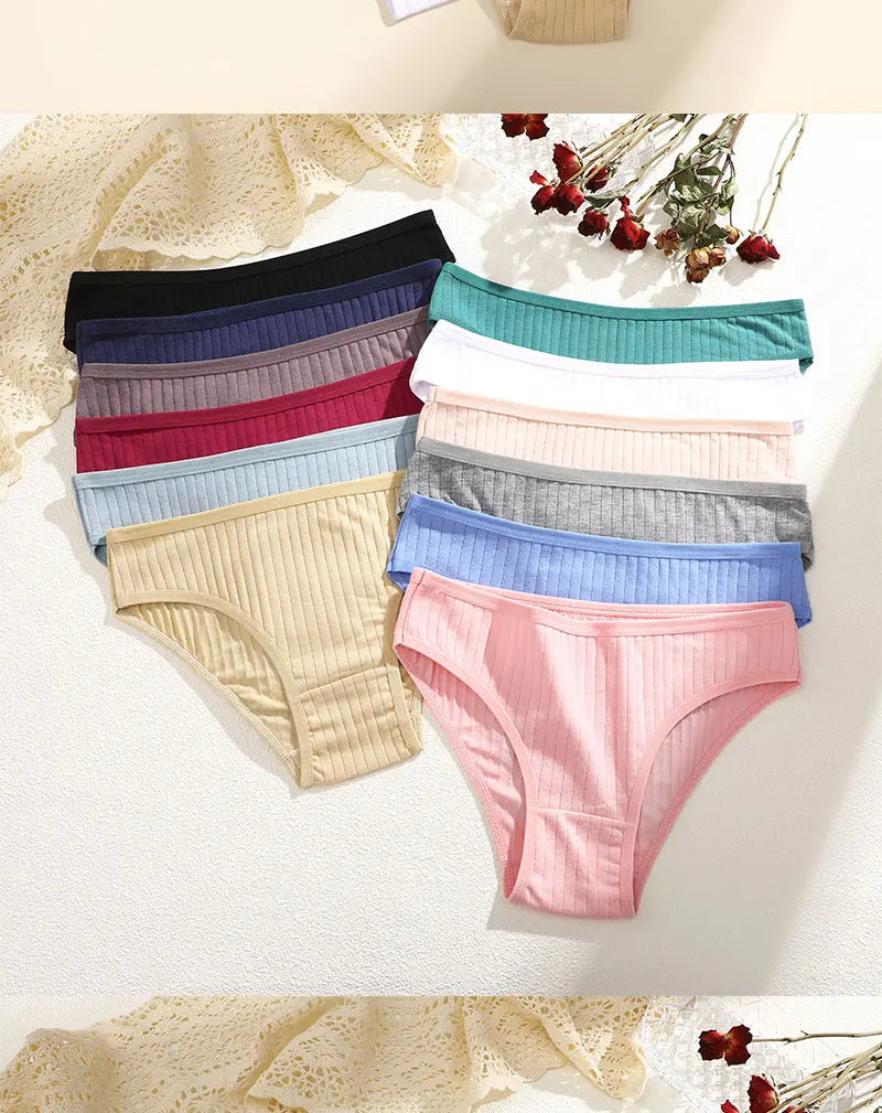 FINETOO 4Pcs Sexy Cotton Panties for Women Underwear Striped Panty Female Soft Lingeries Briefs Pantys Girl Underpant Intimates