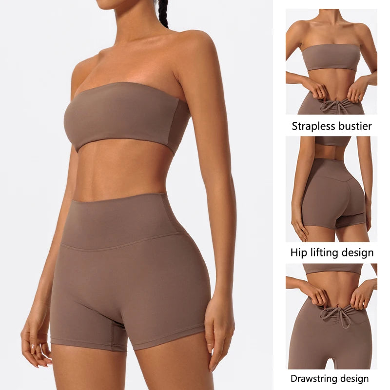 Women’s 2-Piece Workout Set – Strapless Sports Bra & Leggings for Yoga, Gym & Running