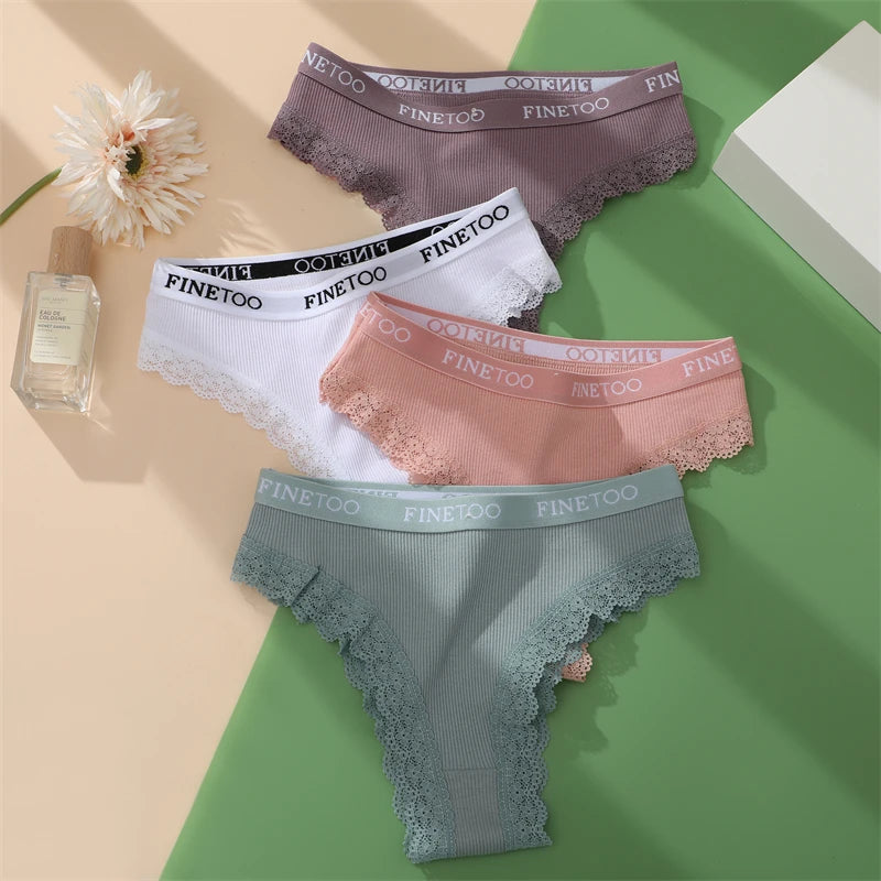 3-Pack Cotton Lace-Trim Brazilian Thongs — Logo Waistband Low-Rise G-String M–2XL