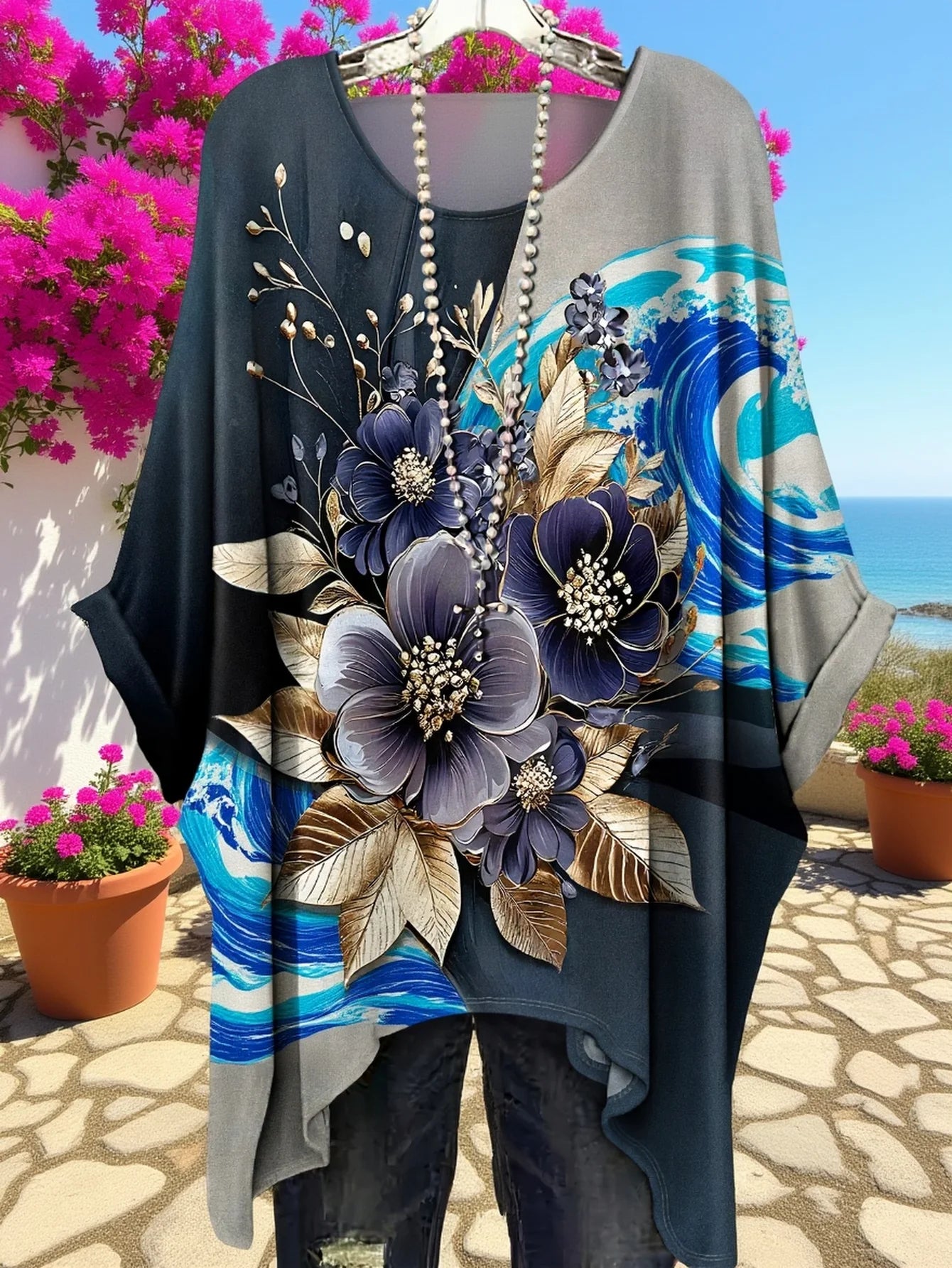 Women Plus Size T-Shirt Star Plant Floral Print Swallow Tail Short Sleeve Round Neck Casual Tops For Vacation Daily Work