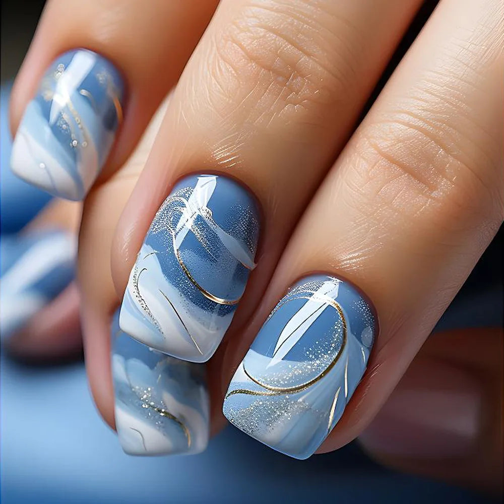 Short Coffin Press-On Nails – Stars & Moon, 24-Piece Set