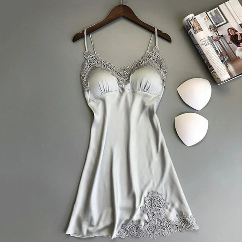 Ice Silk Satin Halter Nightdress – V-Neck, Knee-Length, Sleeveless | Women's Sleepwear