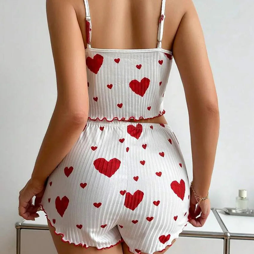 Spaghetti Strap Tank Top & Shorts Pajama Set – Geometric Print, Knit | Women's Summer Sleepwear (1pc or 2pcs)