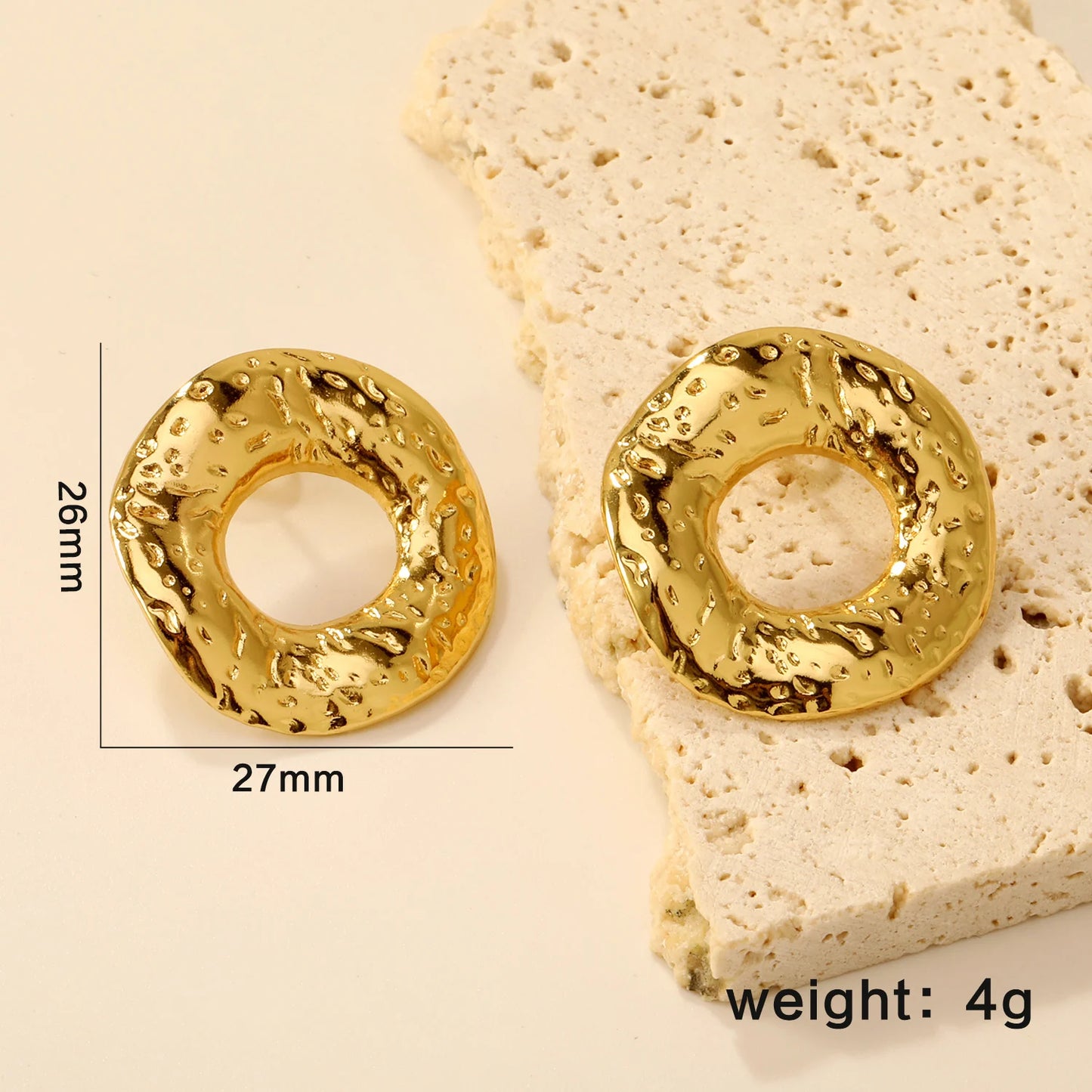 Round Stud Earrings – 18K Gold-Plated Geometric Stainless Steel Piercing Earrings for Women