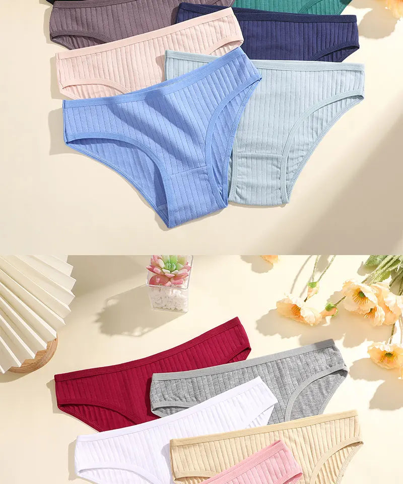 FINETOO 4Pcs Sexy Cotton Panties for Women Underwear Striped Panty Female Soft Lingeries Briefs Pantys Girl Underpant Intimates
