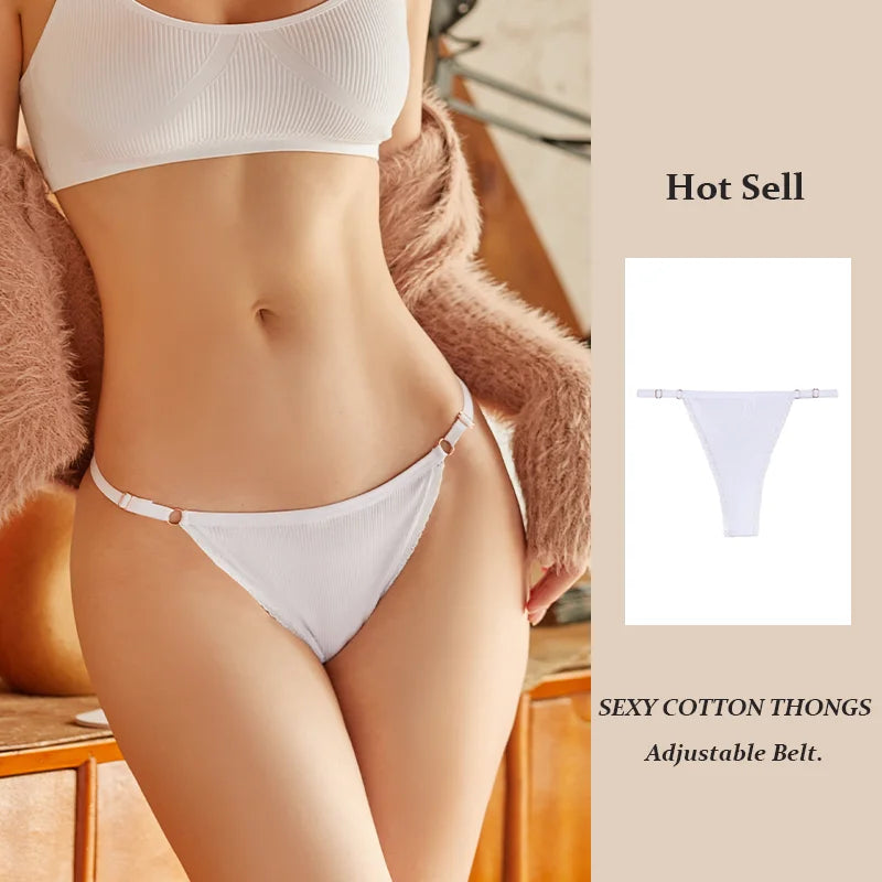 Ice Silk Cotton Thong with Adjustable Belt – Seamless Low-Rise Underwear for Women (S–XL, 8 Colors)