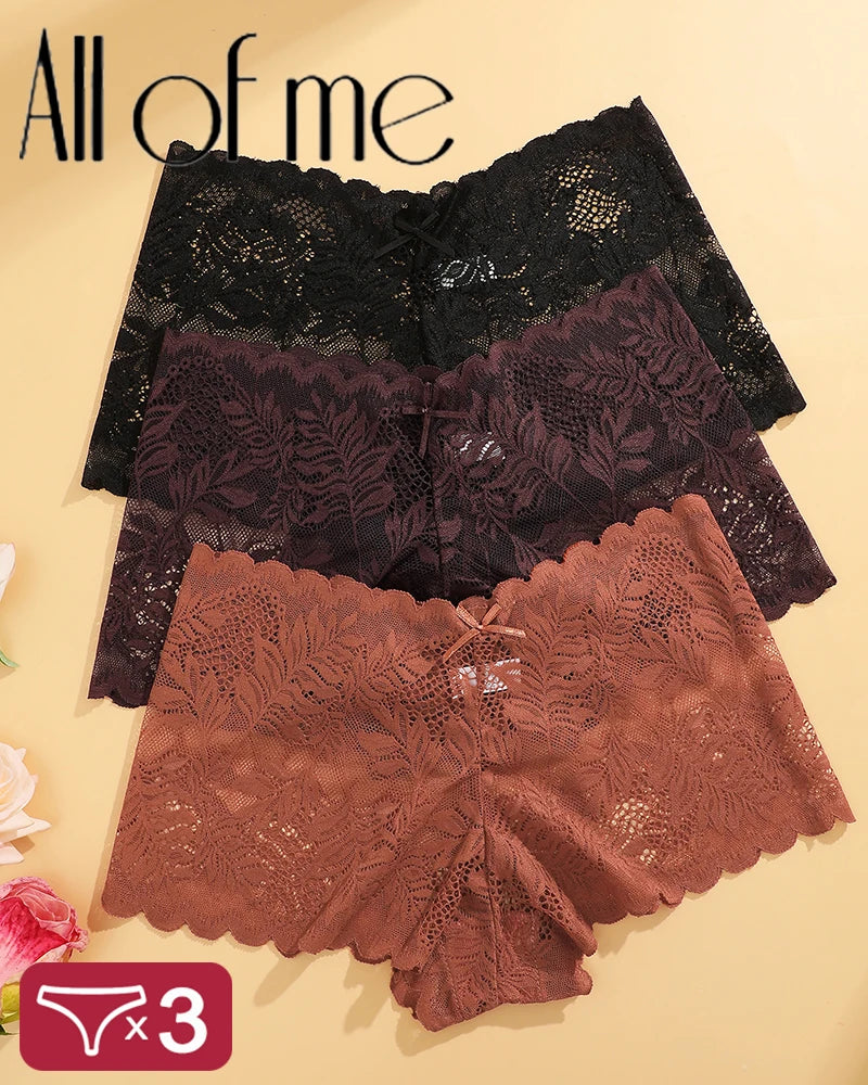 Women's Floral Lace Cheekie Panties – 3-Piece Set | Hollow Out Sexy Bikini Underwear (S–XL)