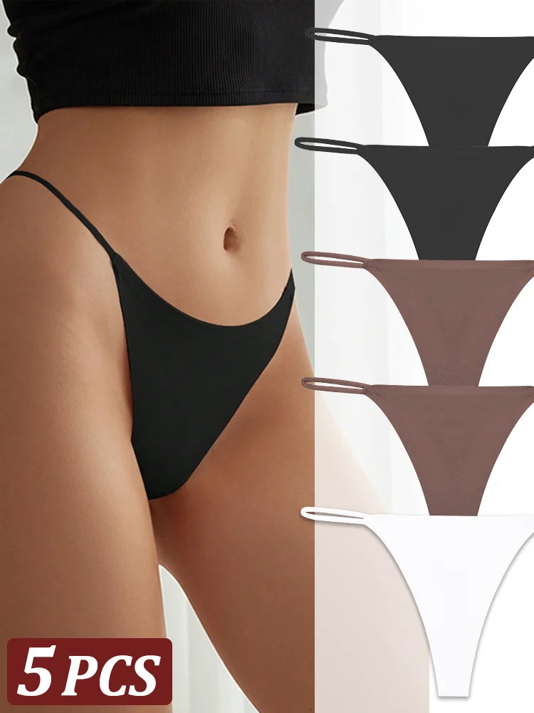 5-Pack Seamless Thong Underwear – Low-Rise Ice Silk G-String Panties for Women (XS–XL, 24 Color Sets)