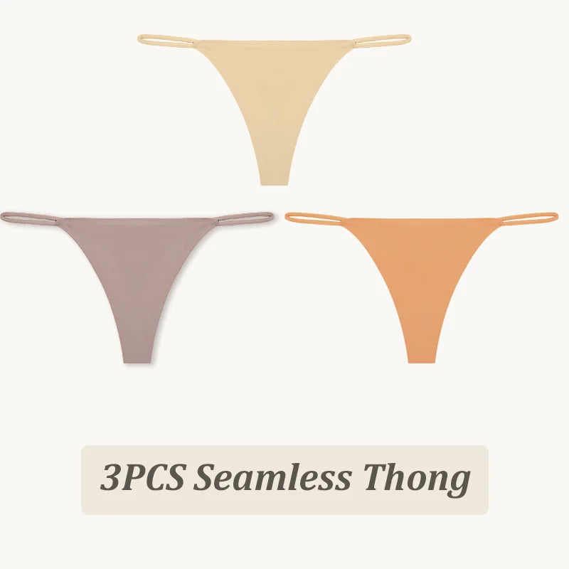 3-Pack Seamless Ice Silk Thong Panties – Low-Rise Flexible Underwear for Women (XS–XL, 25 Color Sets)