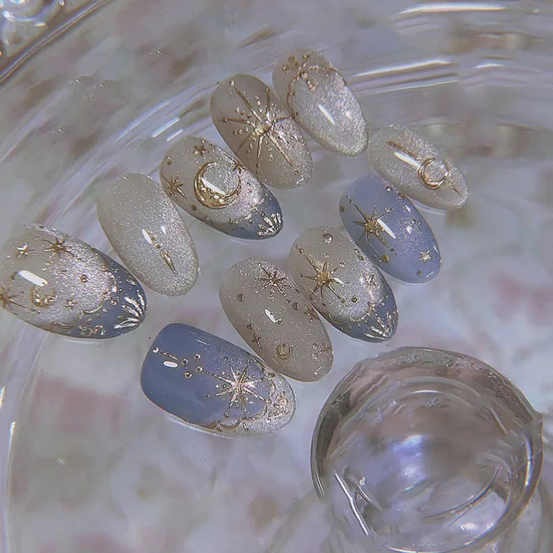 Short Almond Cat Eye Press-On Nails - Glossy Glitter, 24-Piece Set