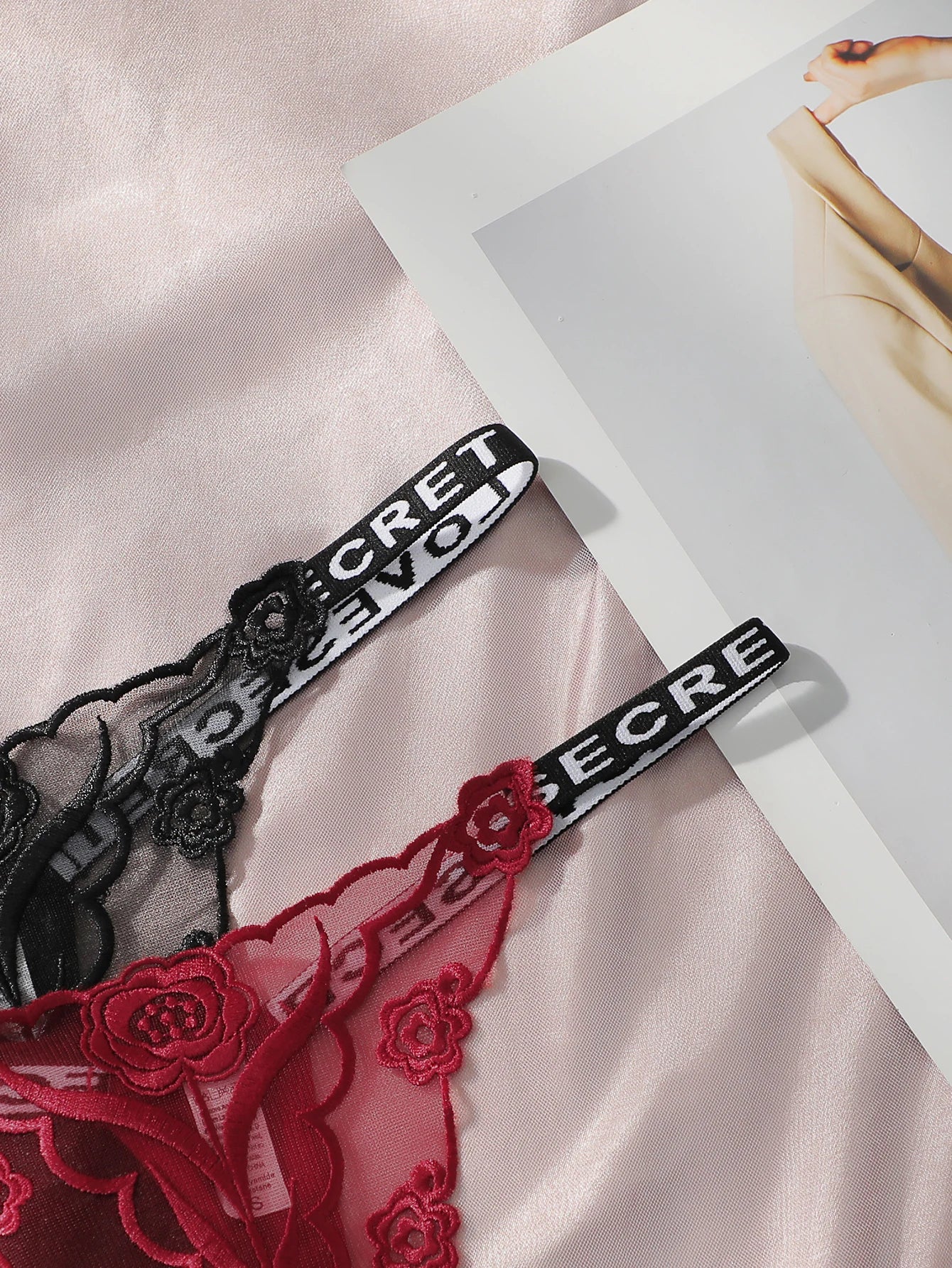 2-Pack Embroidered Rose Thong Set — Sheer Mesh G-String | Women's Sexy Lingerie