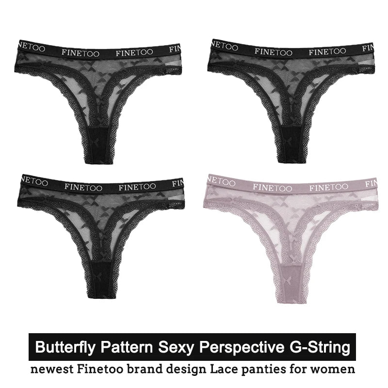 Women's Floral Lace G-String Thongs – 4-Piece Set | Butterfly T-Back Sexy Underwear (S–XL)
