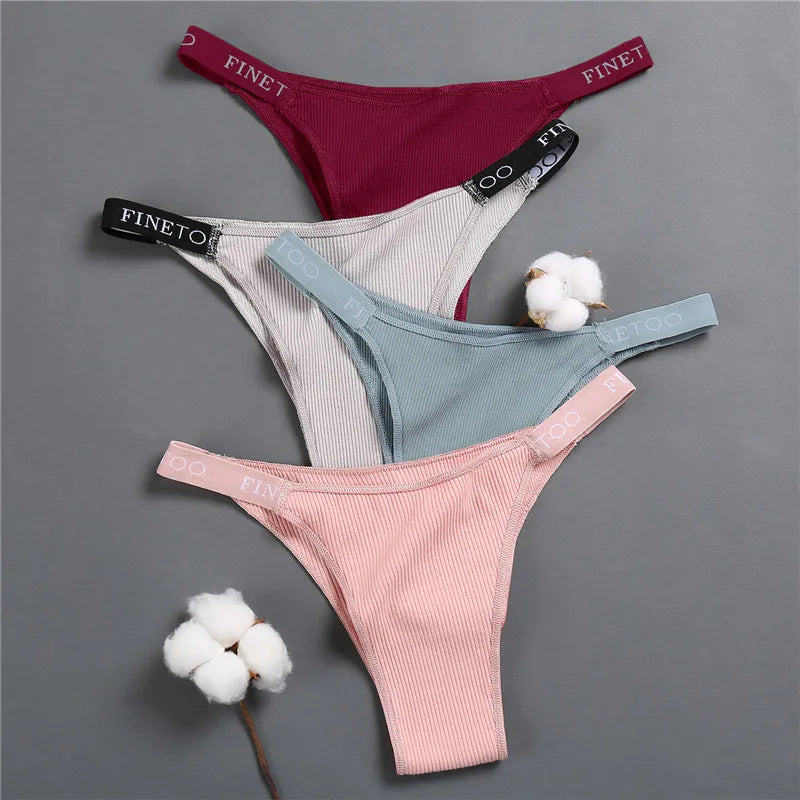 FINETOO 3Pcs Low-Rise Cotton Panties Women Sexy Bikini Underwear Letter Belt Underpants Ladies Comfortable Briefs Female Panties