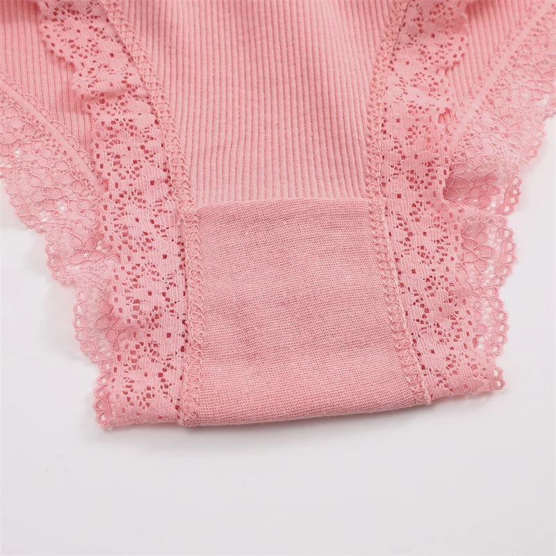 FINETOO 6PCS Women's Cotton Lace Underwear Sexy Crossed Belts Brazilian Panties Female Low Rise Breathable Briefs Soft Lingerie