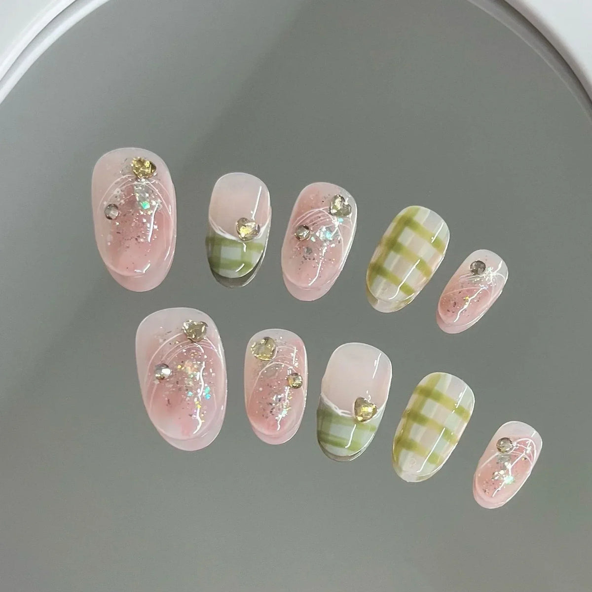 Handmade Short Square Press-On Nails - Floral & Cat Eye, 10-Piece Kit
