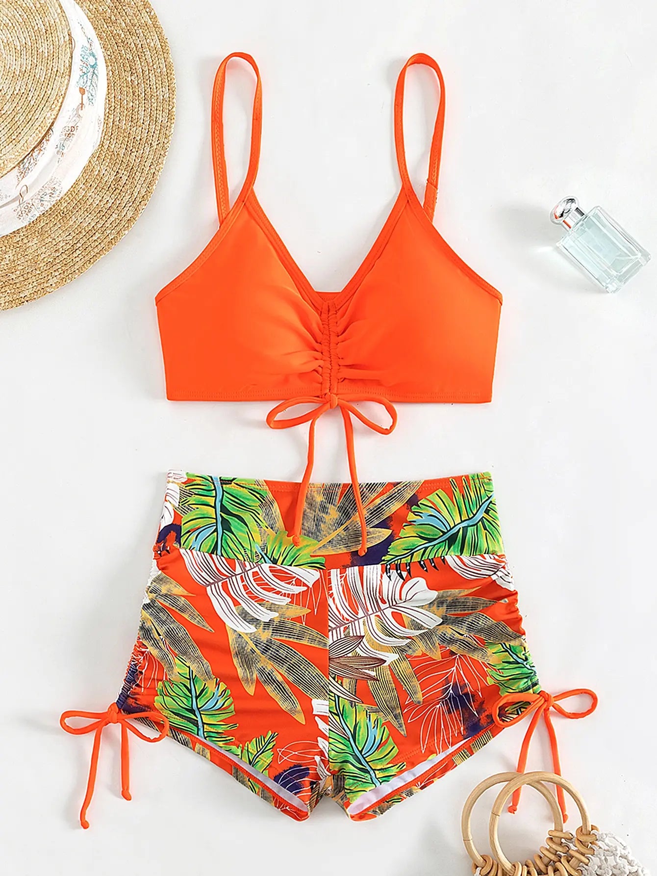 High Waist Shorts Bikini Set — Drawstring Top & Swim Shorts | Women's Swimwear