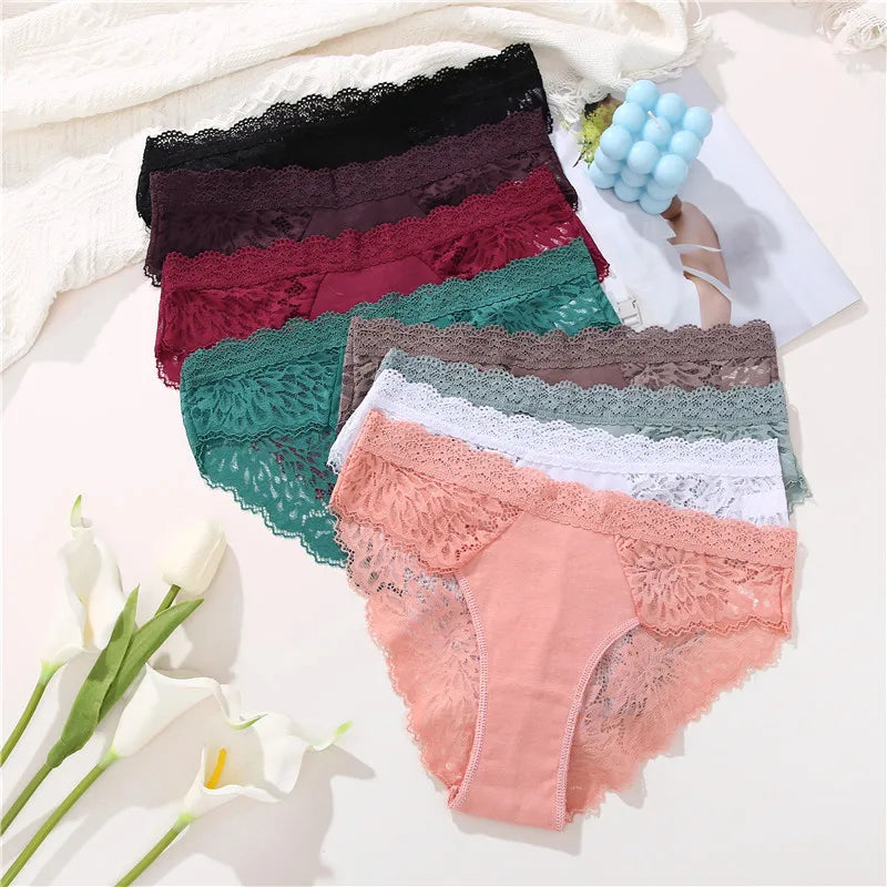 Women's Lace Back Briefs – 4-Piece Set | Sexy Hollow Out Cotton Underwear (S–XL)
