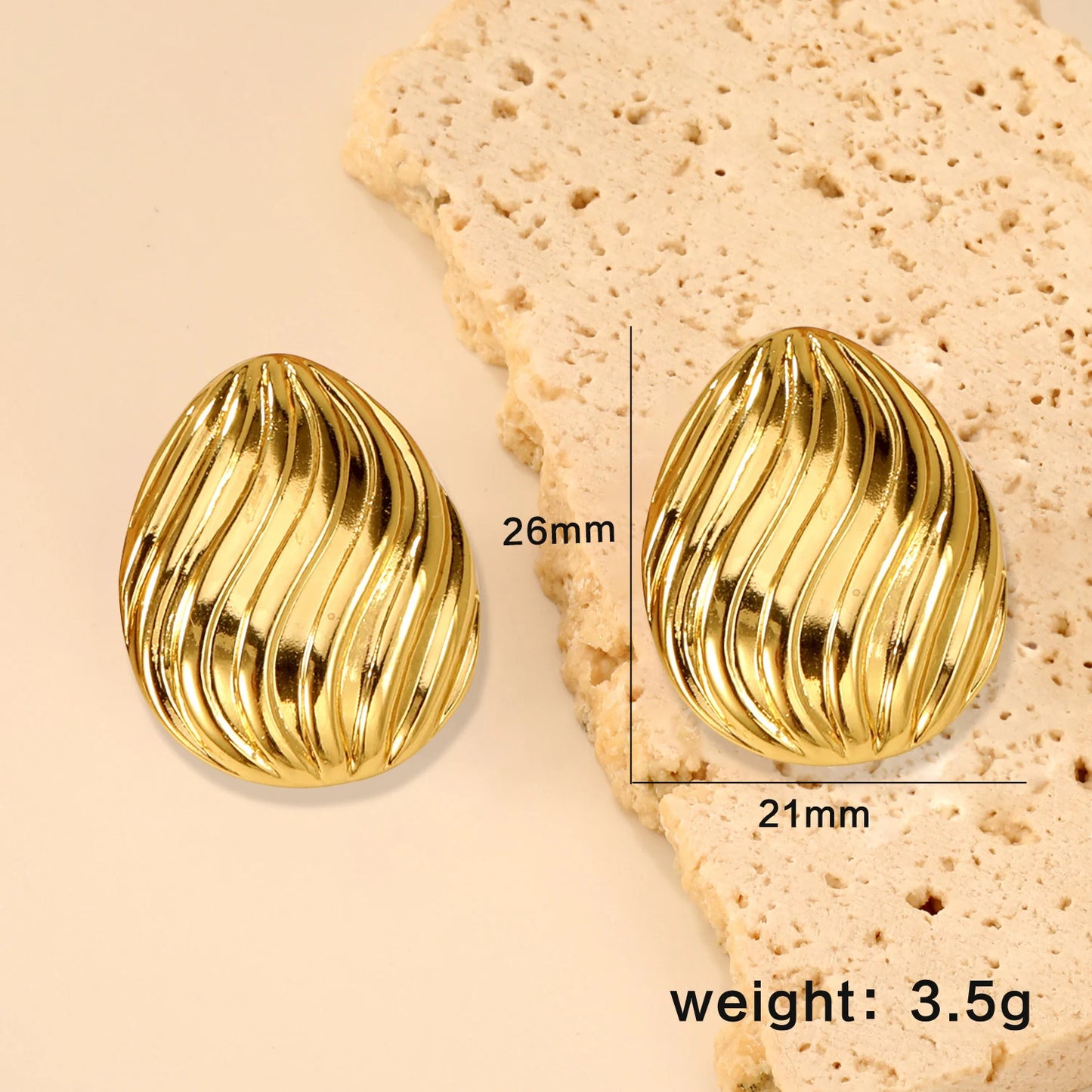 Round Stud Earrings – 18K Gold-Plated Geometric Stainless Steel Piercing Earrings for Women