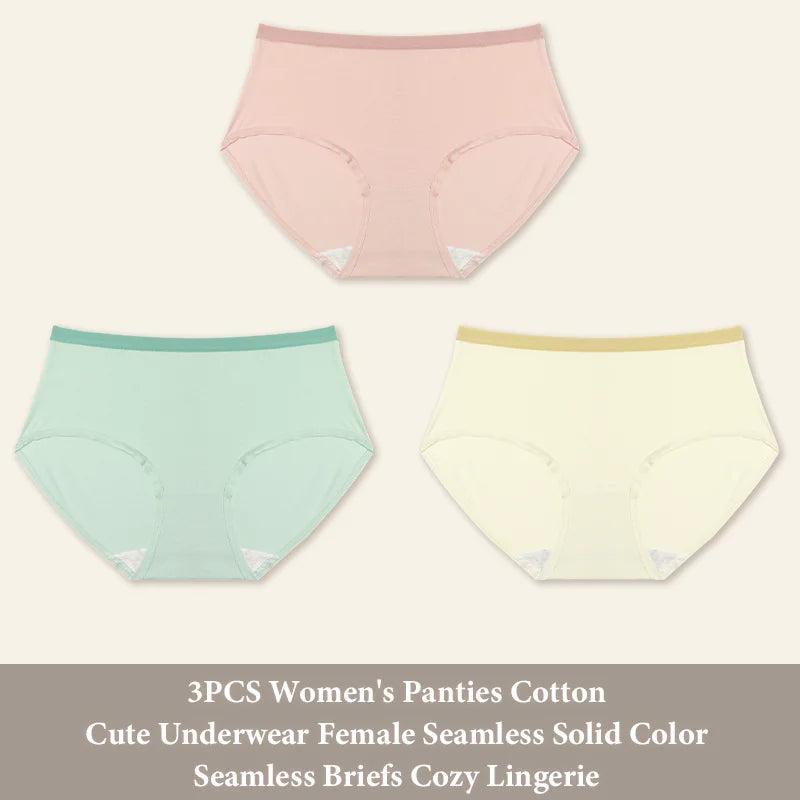 3-Pack Seamless Cotton Brief Panties – Soft Low-Rise Everyday Underwear for Women (S–XL, 8 Color Sets)