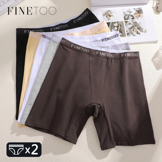 2-Pack High Waist Cotton Boxer Shorts — Logo Waistband Anti-Chafe Safety Shorts