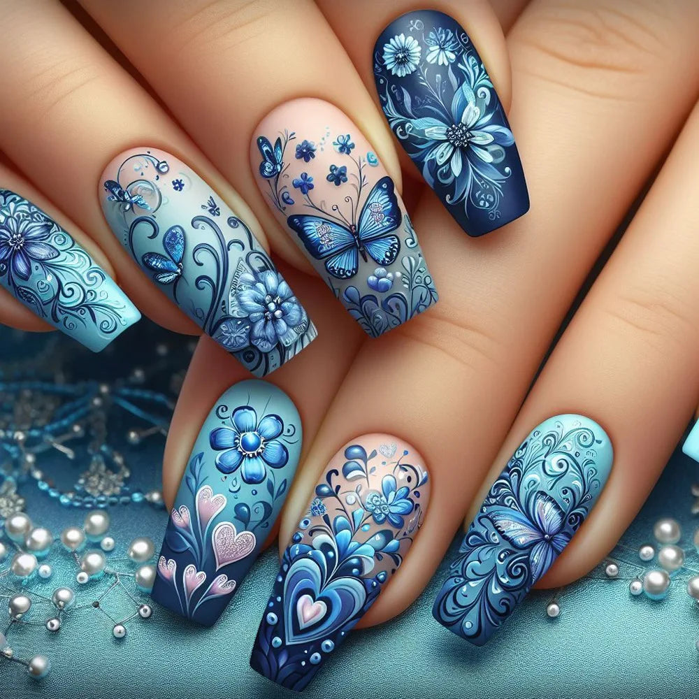 Short Coffin Press-On Nails – Stars & Moon, 24-Piece Set