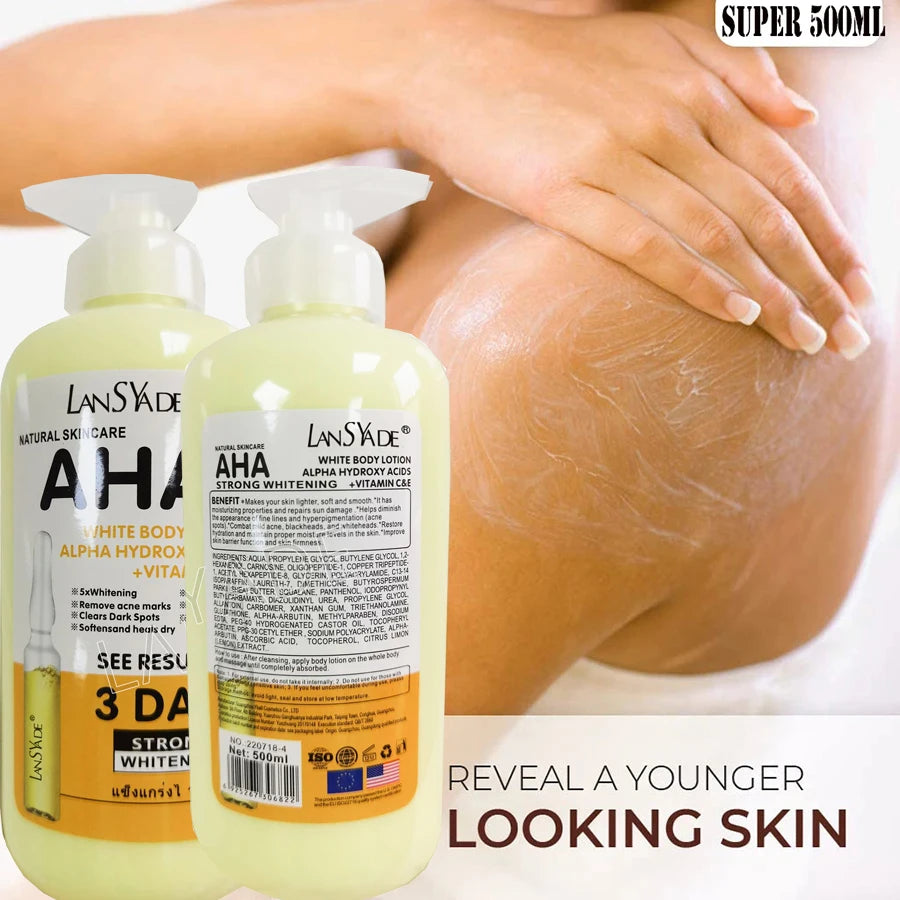 AHA + Vitamin C & E Whitening Body Lotion – Brightening, Exfoliating & Anti-Aging Body Cream (500ml)