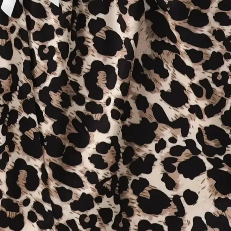 Leopard Print Sling Pajama Set – V-Neck Sleeveless Top & Shorts, 100% Cotton Sleepwear (S–XL)