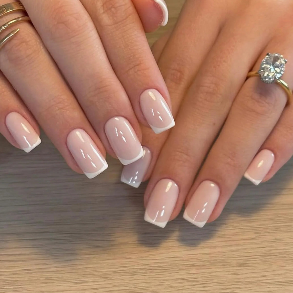 Nude Pink Short Square Press-On Nails - French & Gradient, 24 Pieces