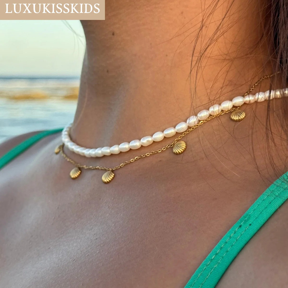 Shell Jewelry Set – 18K Gold-Plated Stainless Steel Necklace, Earrings & Bracelet for Women