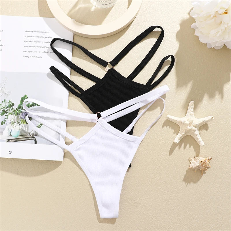 Double Strap Ring Detail Thong — Low-Rise Seamless G-String