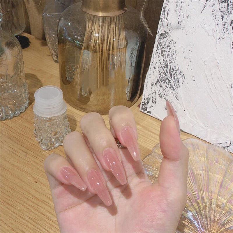 Long Coffin Press-On Nails with Glue – Nude, Pink & Color Designs, 24 Pieces
