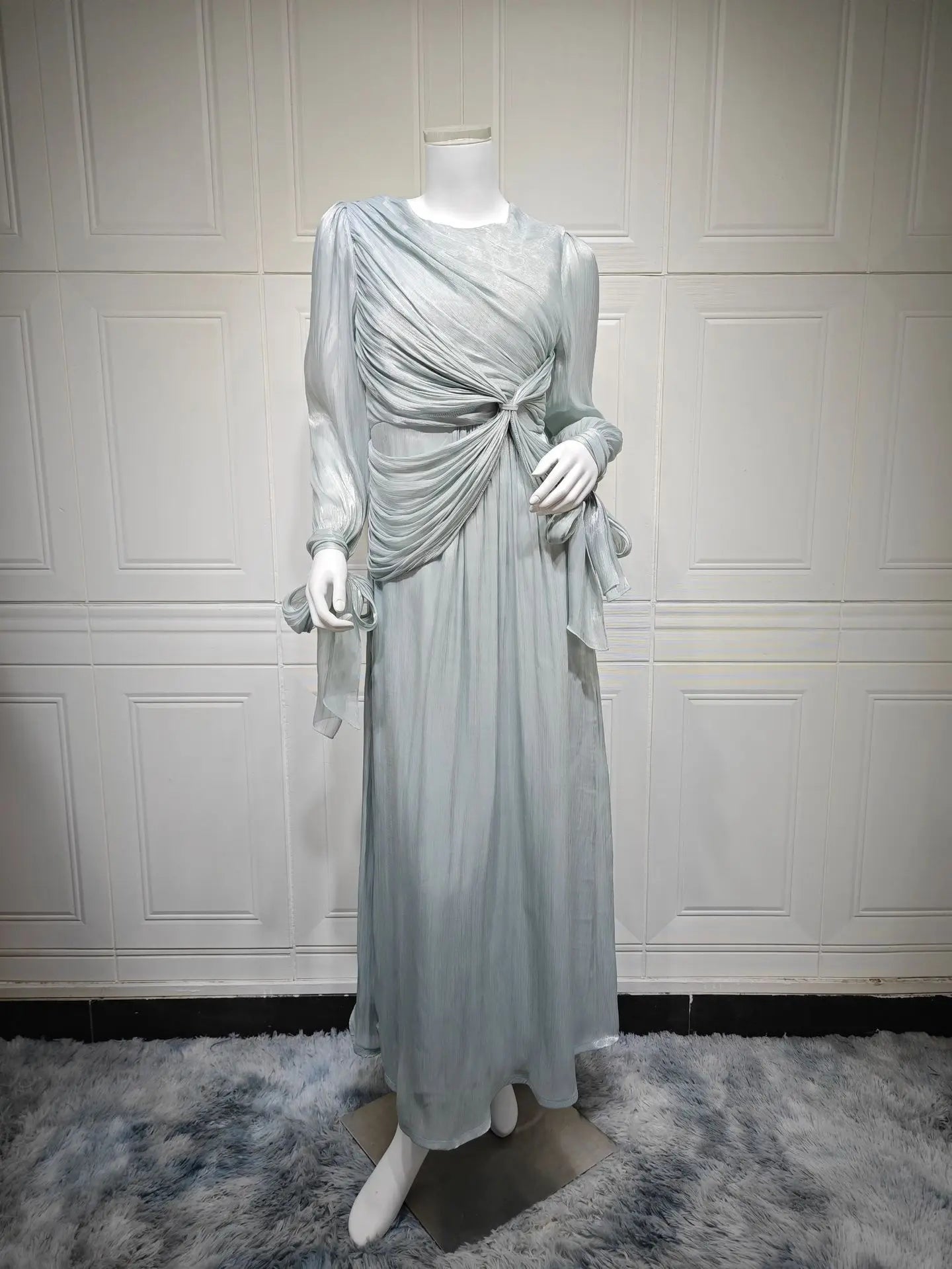 Ramadan Arabic Muslim Modest Satin Abaya for Women Elegant Eid Dubai Fit-and-flare Dress Islam Holiday Outfit Turkey Kaftan Robe