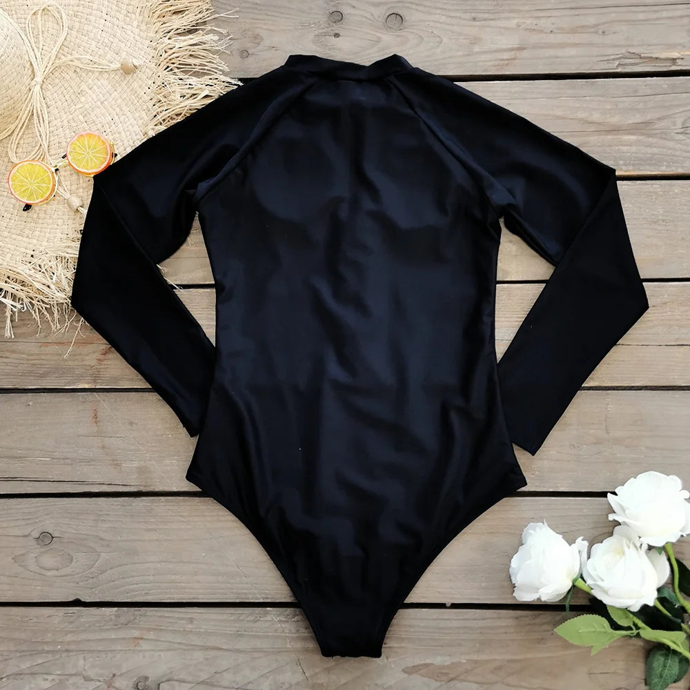 Color Block Surfing One-Piece Swimsuit — Long Sleeve Zipper | Women's Sport Swimwear
