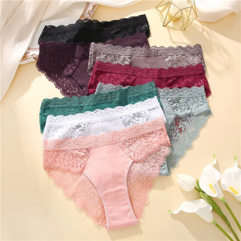 Women's Lace Back Briefs – 4-Piece Set | Sexy Hollow Out Cotton Underwear (S–XL)